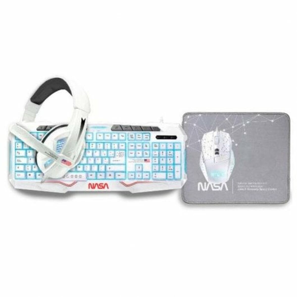 4895232704989_S7845446_P00 Tastiera e Mouse NASA ANDROMEDA4IN1-W Bianco Multicolore Qwerty in Spagnolo - immagine 1