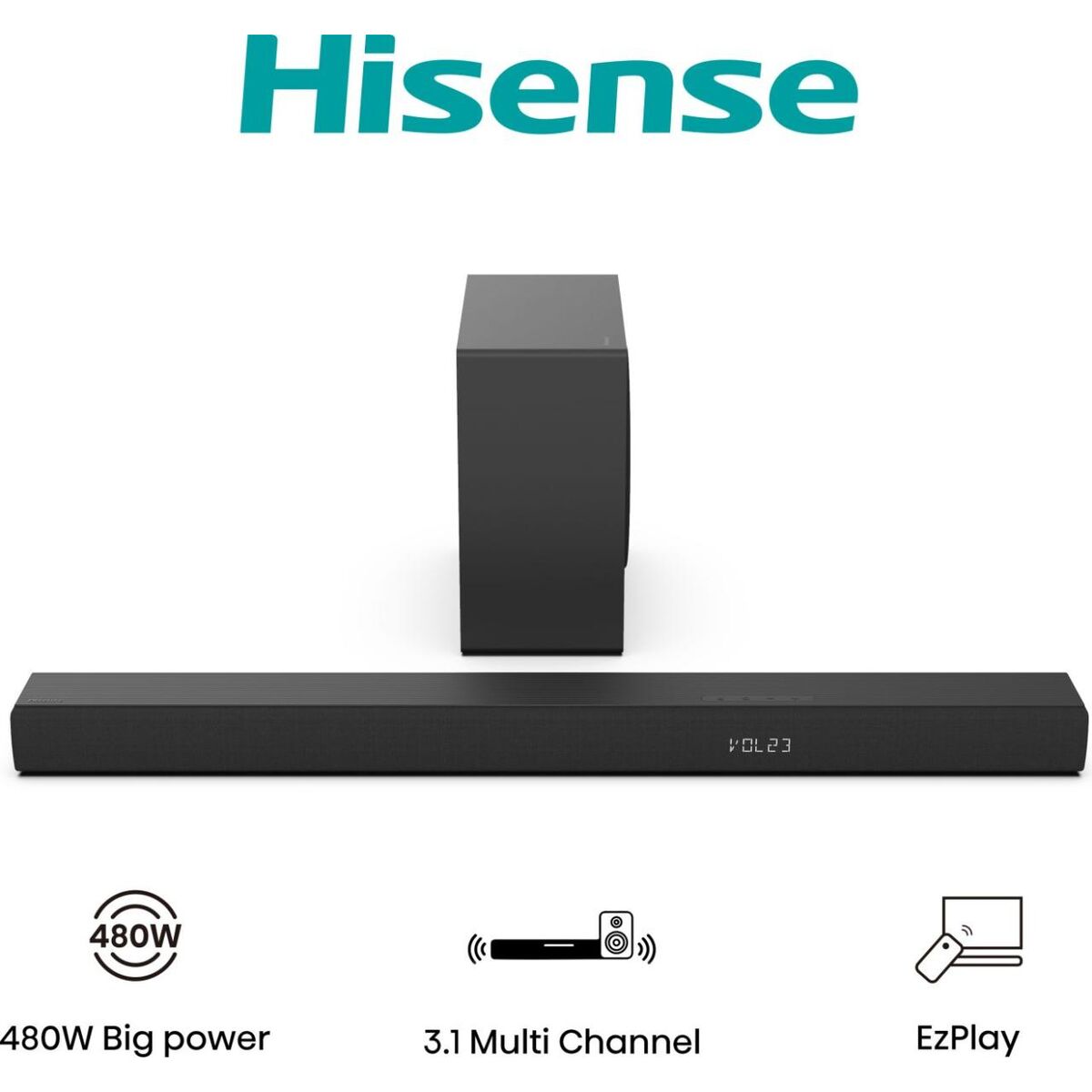 6942351409085_S0470043_P00 Soundbar Hisense HS3100 480W Nero 480 W - immagine 1