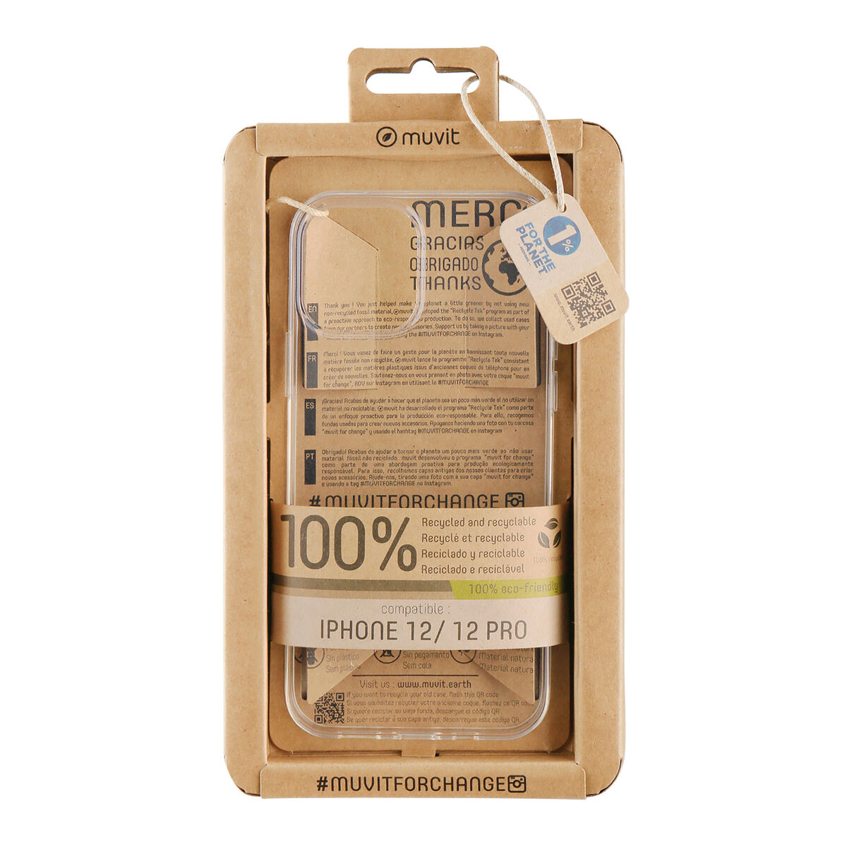 8426801163096_M1300077_P00 Custodia per Cellulare Muvit for Change iPhone 12/12 Pro Trasparente - immagine 1