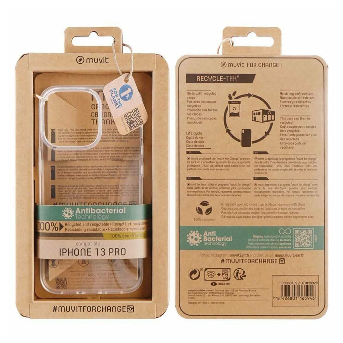 8426801165946_R20 Custodia per Cellulare Muvit iPhone 13 Pro Trasparente iPhone 13 Pro - immagine 1