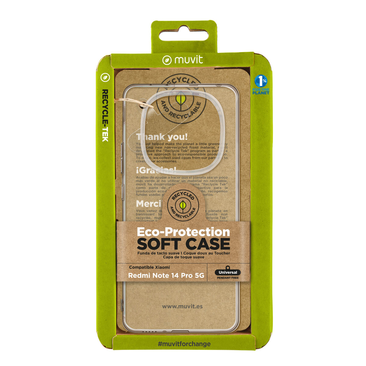 8426801178427_M1300677_P00 Custodia per Cellulare Muvit Xiaomi Redmi Note 14 Pro 5G Trasparente - immagine 1