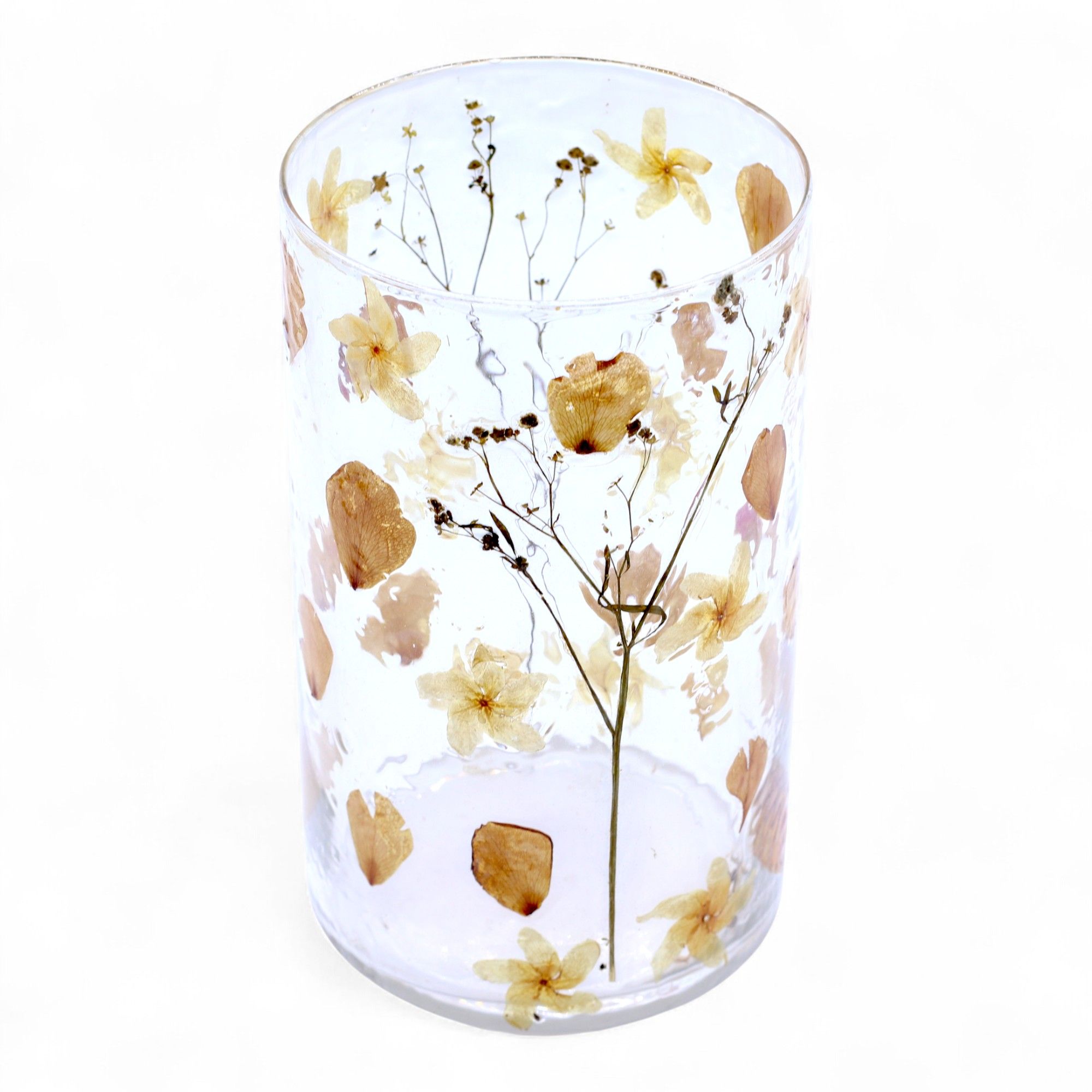 bG9jYWw6Ly9tZWRpYS85SC9FRC82MFIzMEMxSjY0UzNFRDlILzVhZjA2YmY4LmpwZw.jpg Natural Floral Glass - Tall Vase Candle Holder - Rose - (19x11cm) - immagine 1