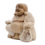 Hand Carved Buddha Statue - 30cm Happy - Whitewash - immagine 2