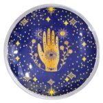Triple Leg Enameled Offering Plate - Hamsa Midnight Blue - immagine 2