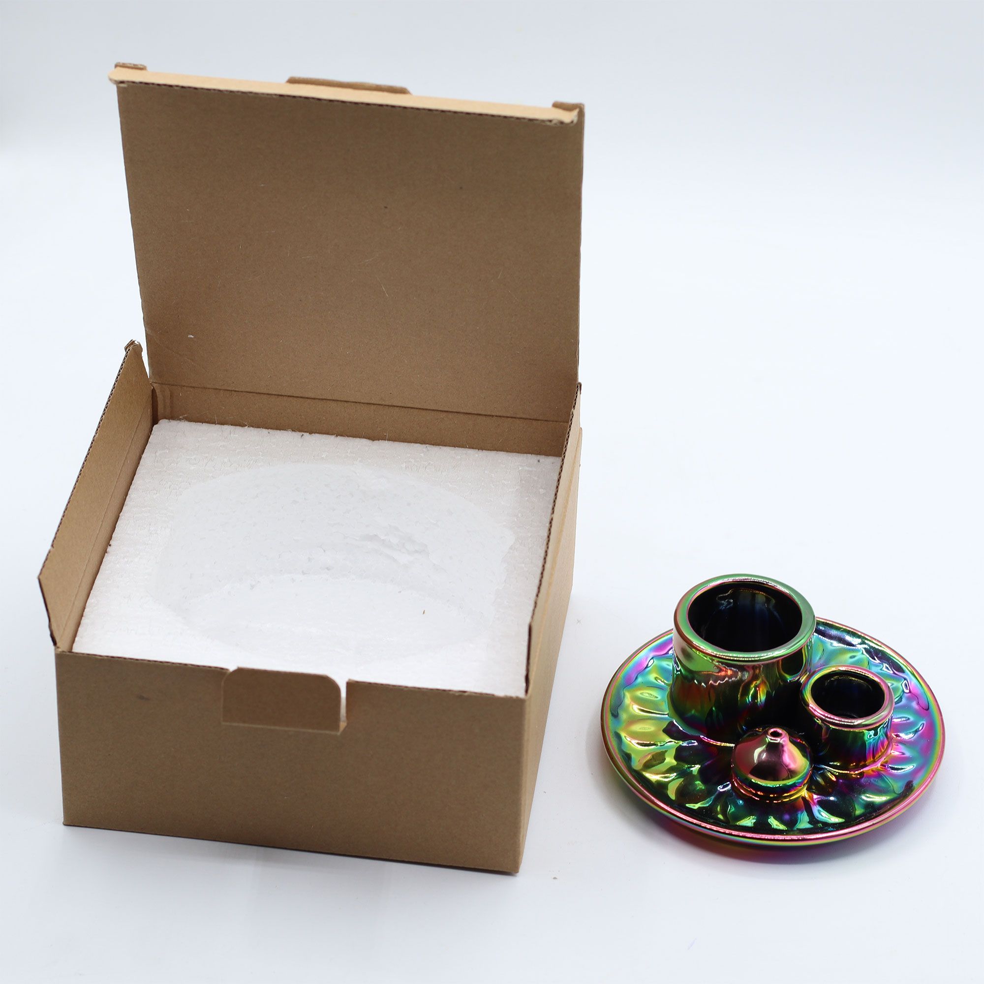 bG9jYWw6Ly9tZWRpYS8xRy8wRC82MFIzMEMxSjY0UkswRDFHLzAxMzQ3NGQ2LmpwZw-1.jpg Palo Santo Stick & Smudge Holder - Mandala - Metalic Rainbow - immagine 1