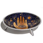 Triple Leg Enameled Offering Plate - Hamsa Midnight Blue - immagine 3