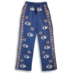 (LXL) Nomad Sari On the Med Collection - Lounge Pants - Rich Blue & Gold Hand Painted Evil Eye Design - immagine 2