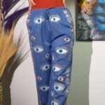 (LXL) Nomad Sari On the Med Collection - Lounge Pants - Rich Blue & Gold Hand Painted Evil Eye Design - immagine 9